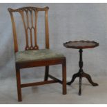 A Georgian mahogany Gothic carved dining chair and a small Georgian style mahogany occasional table.