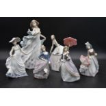 A collection of six Lladro female figures. H.33cm (largest)