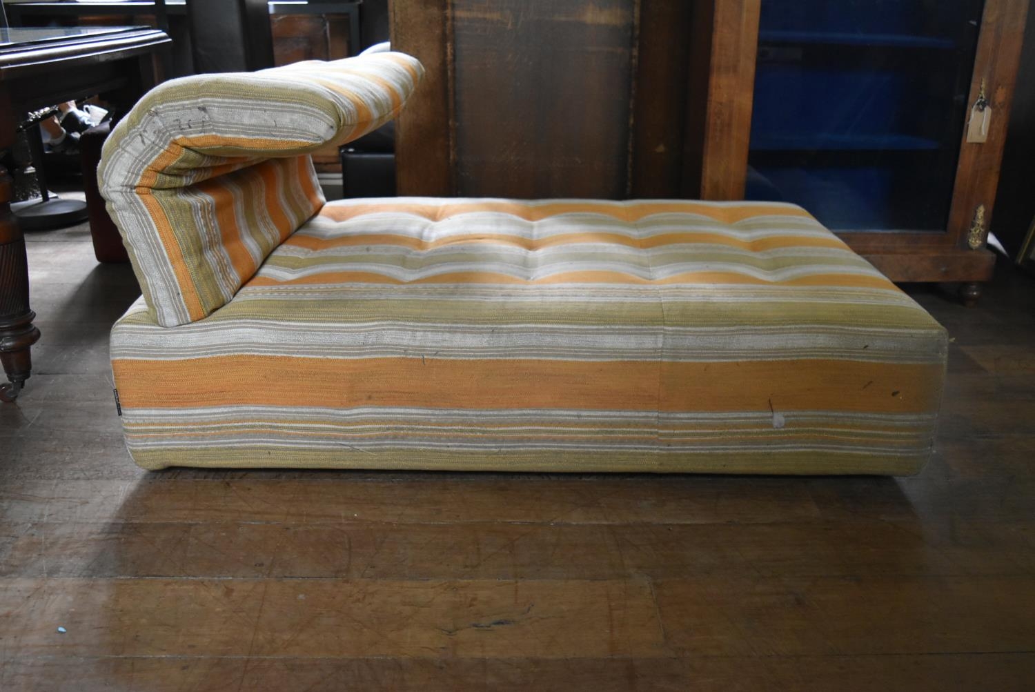 A Roche Bobois chaise in soft candy stripe buttoned upholstery with bolster cushion. H.60 L.140 W. - Image 4 of 5