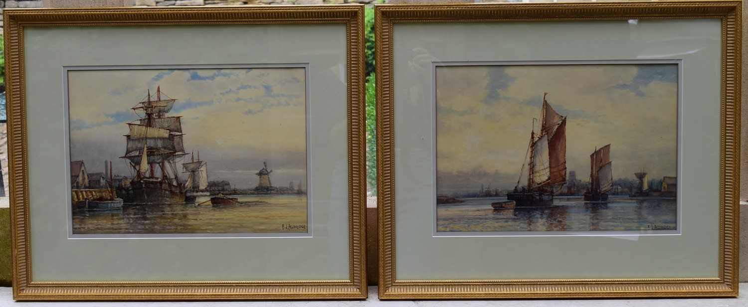 F J Aldridge (1850-1933) a pair of early 20th century gilt framed and glazed watercolours, tall