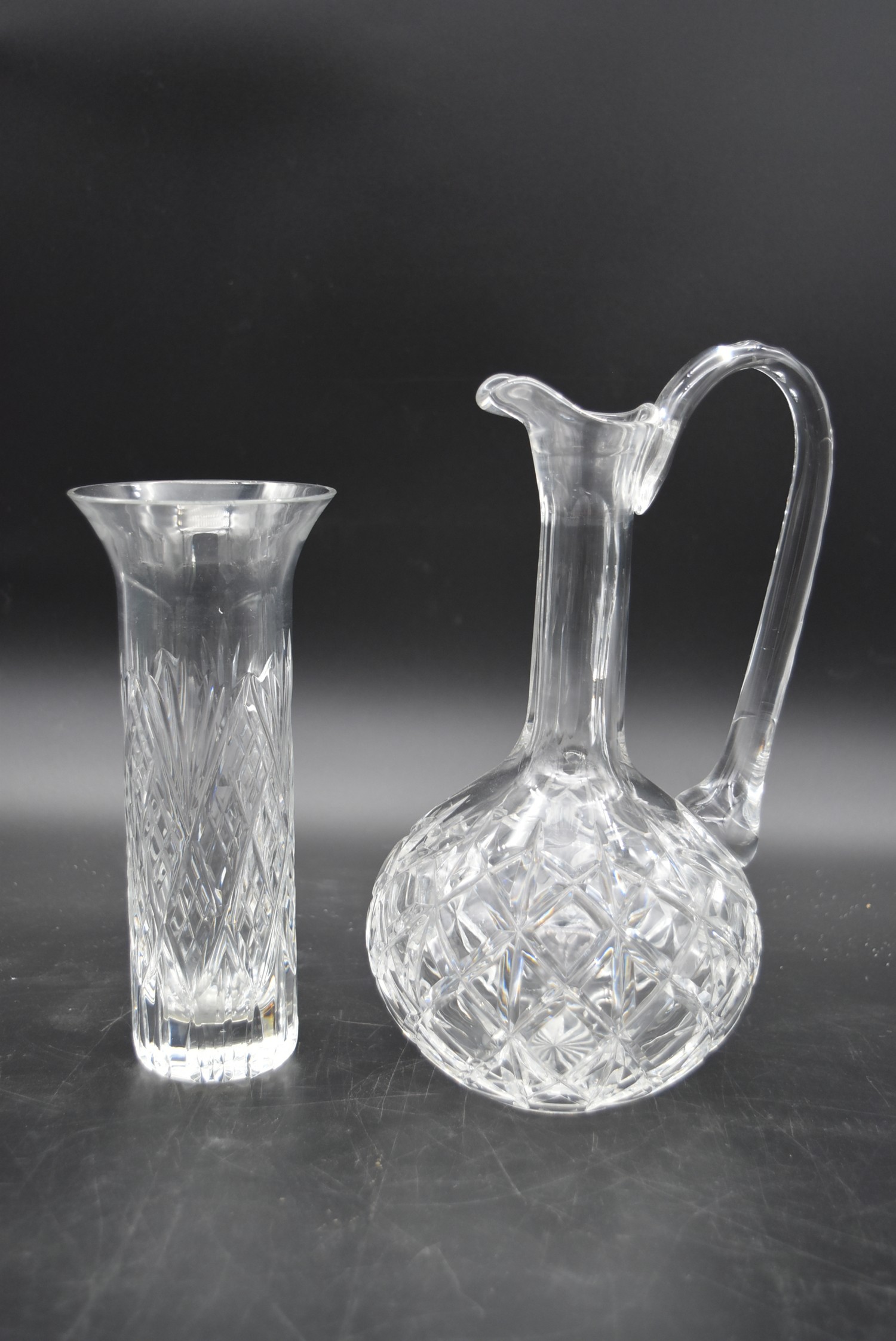 A small signed Lalique jar and stopper along with a pair of cut crystal candlesticks, a pair of - Image 4 of 7