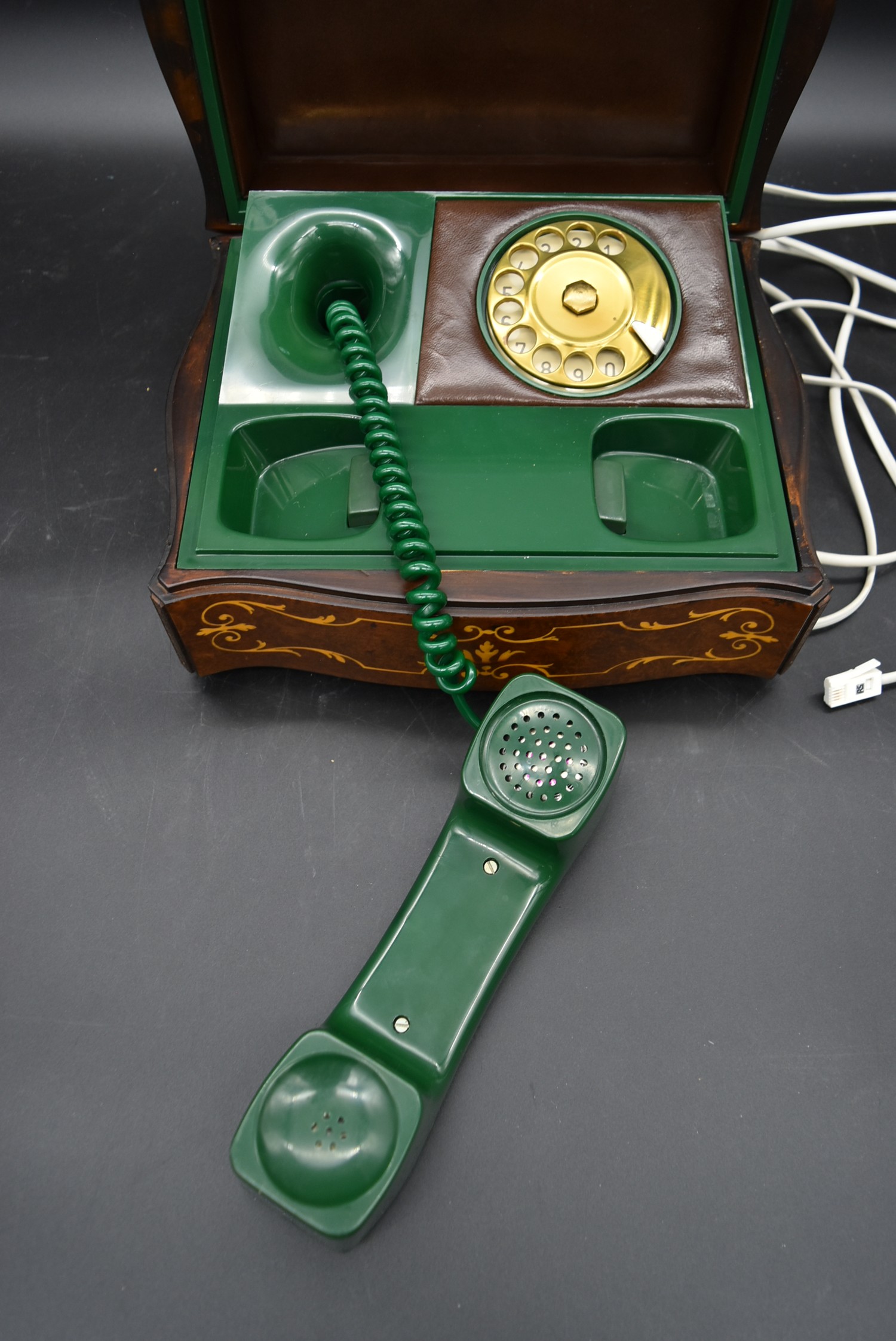 An alabaster and brass telephone in the antique style and a vintage green telephone cased in a - Image 10 of 13