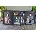 A set of seven Chinese framed paintings on glass. H.56 W.48cm (largest)