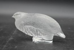 A Lalique frosted glass figure of a partridge with engraved signature, 'Lalique France. With