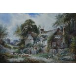 C J Keats, a 19th century framed and glazed watercolour, shepherd by a country cottage, signed. H.