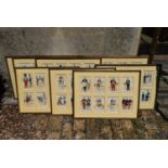 A set of ten glazed prints, various 19th century military officers each with eight sets of figures