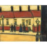 In the manner of Lowry, glazed oil on canvas, figures in an industrial townscape, signed and dated