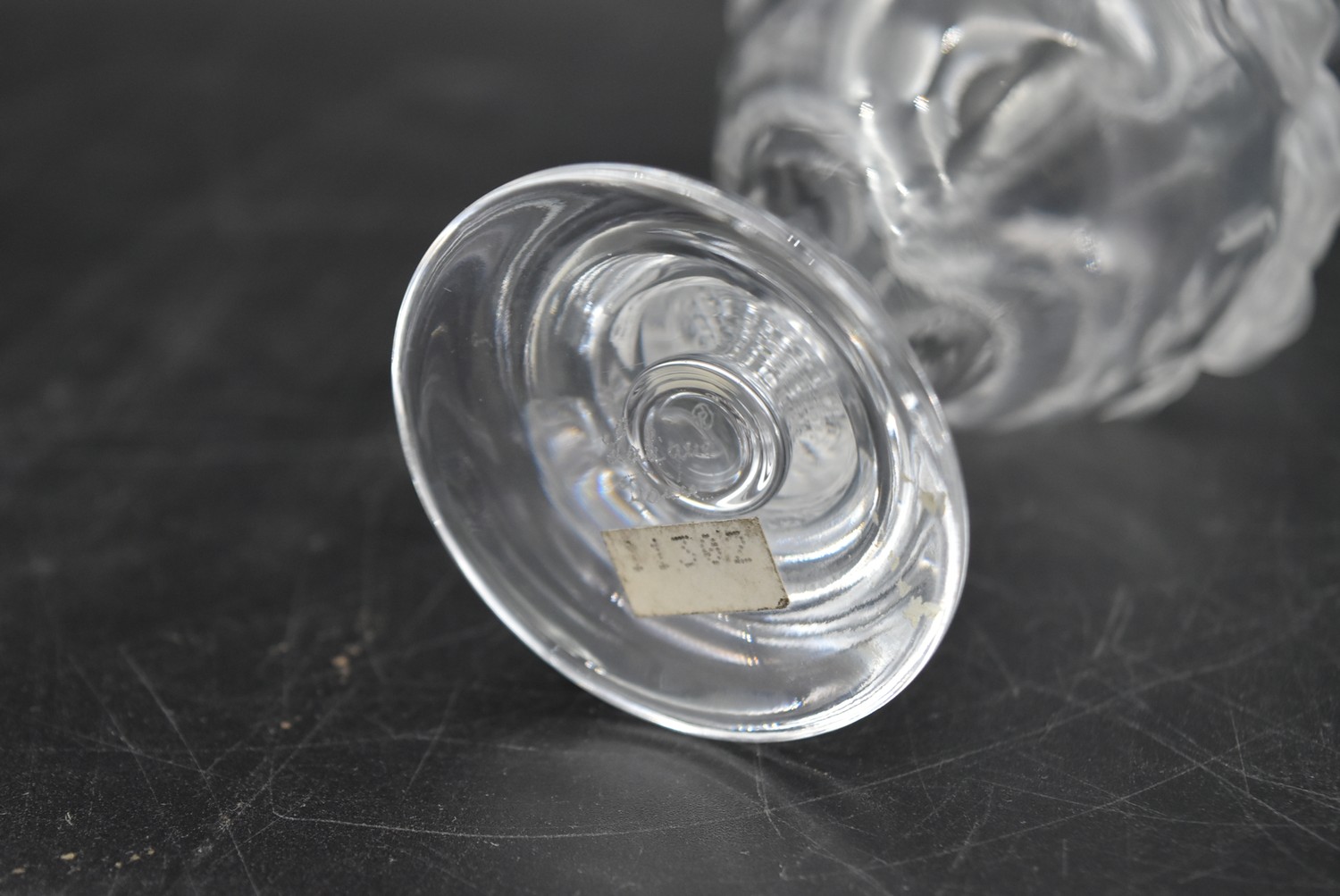 A small signed Lalique jar and stopper along with a pair of cut crystal candlesticks, a pair of - Image 7 of 7