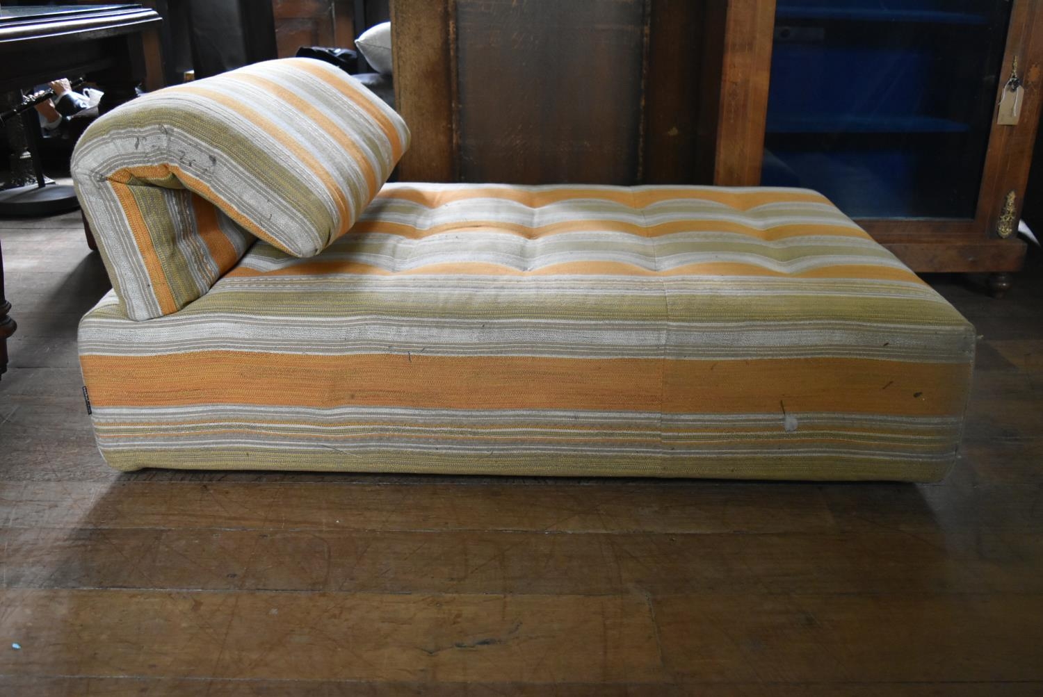 A Roche Bobois chaise in soft candy stripe buttoned upholstery with bolster cushion. H.60 L.140 W. - Image 3 of 5