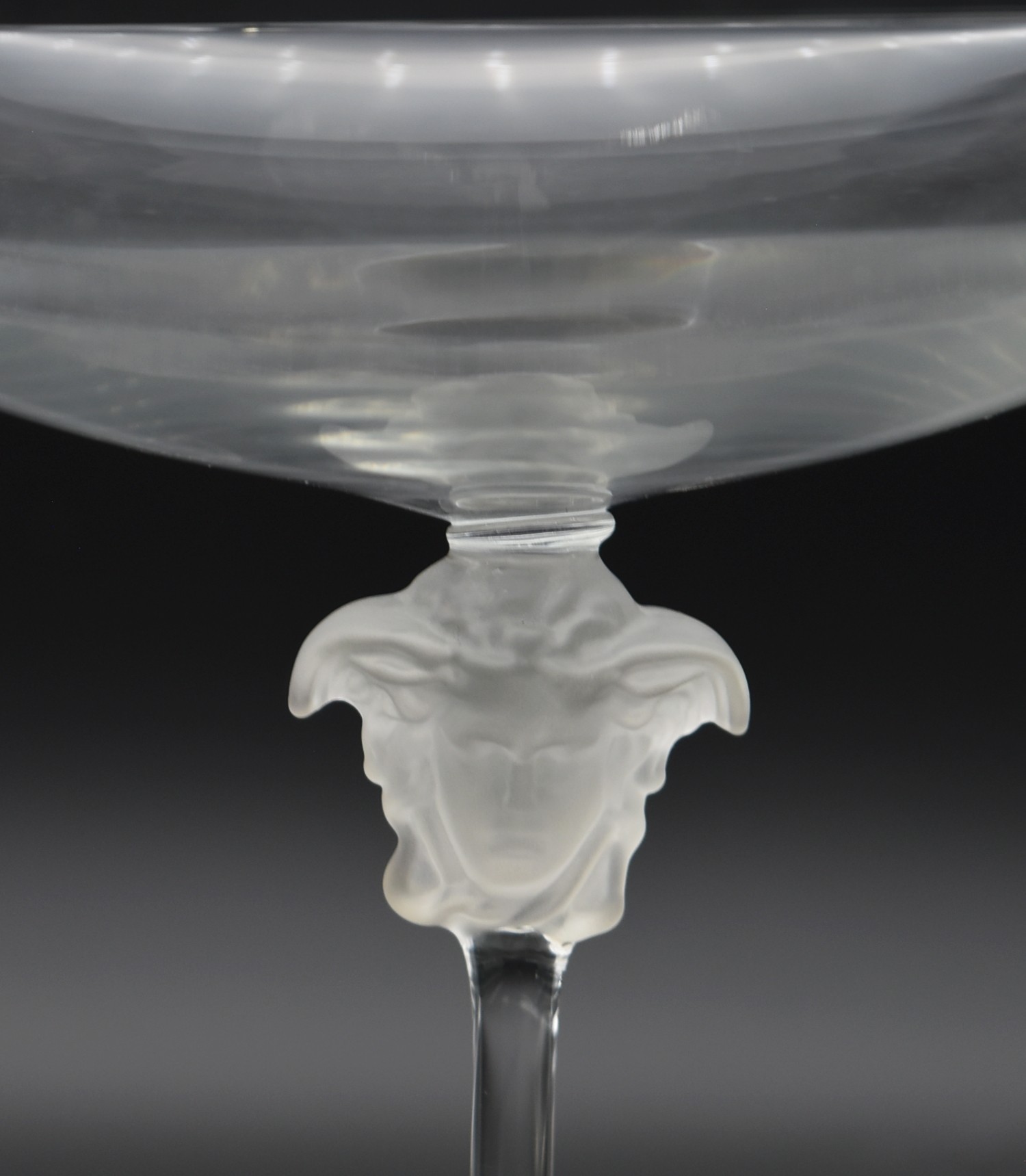 A boxed pair of Versace glass candy bowls with Medusa mask stems by Rosenthal. H.25cm - Image 3 of 7