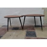 Two vintage style coffee tables with faux rosewood tops on dansette legs. H.55 W.77cm