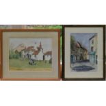 Two framed and glazed watercolours, a Cornish street scene and Canon Cottage, both signed. H.50 W.