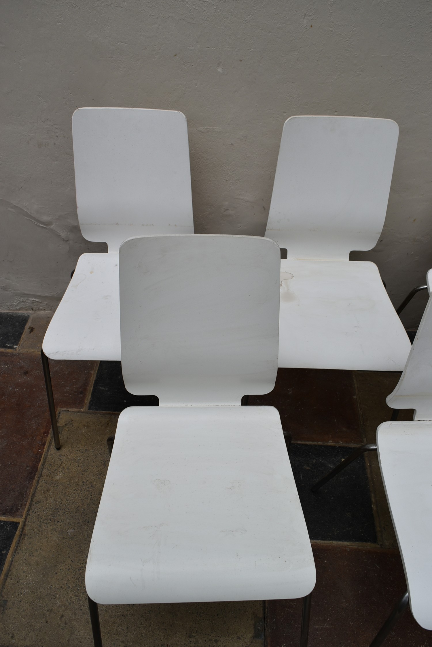 A set of six painted laminated dining chairs on tubular chrome bases. H.90 W.42cm - Image 2 of 6