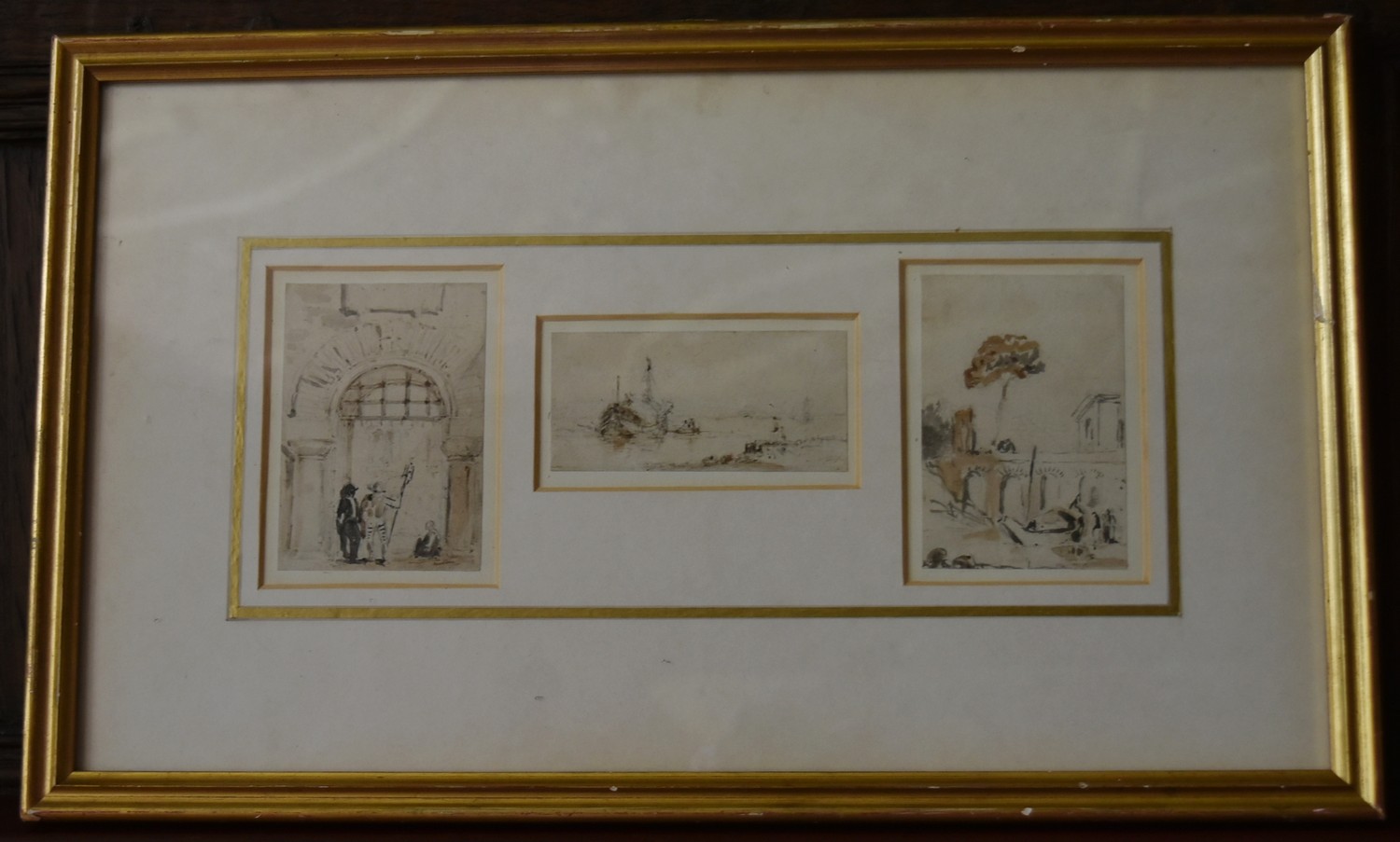 Three 19th century grand tour pencil sketches, framed and glazed. H.26 W.43cm - Image 2 of 3