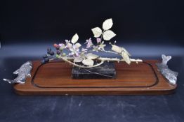 A gilt bronze and bone china sculpture by Ronald Van Ruyckevelt, blackberry branch with thorns and