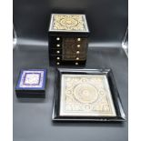 A lacquered Gianni Versace tray along with a similar jewellery chest and a lidded trinket box. H.