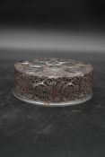 A boxed Lalique glass "Pheasant" pattern powder box with a dark stained ground, signed Lalique