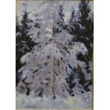 A framed oil on canvas, a tree in winter, inscribed, signed and dated to reverse in Russian