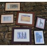 A collection of six framed and glazed prints to include Russian banknotes and African tribal and