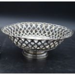 A pierced and engraved floral design Italian silver pedestal bowl with round foot. Maker UnoAErre,