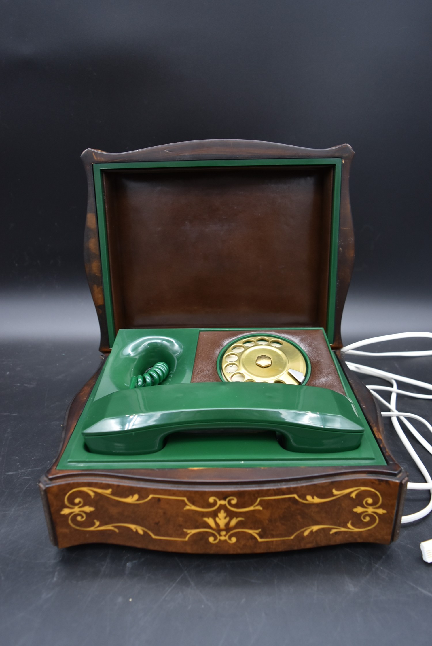 An alabaster and brass telephone in the antique style and a vintage green telephone cased in a - Image 11 of 13