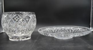 A large cut leaded crystal fruit bowl along with a similar platter. W.40cm (platter) H.20cm (bowl)