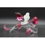 L. Seguso for Murano glass, three birds perched on a diving sea creature, birds removable, signed.