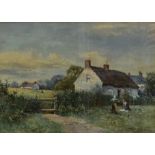 Arthur White (1865-1953) A framed and glazed watercolour, figures by a rural cottage, signed. H.46cm