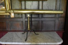 A large 19th century 3" refracting two draw brass telescope with rack and pinion focusing on a