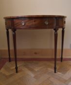 A George lll mahogany crossbanded and satinwood strung console table with drawer and side