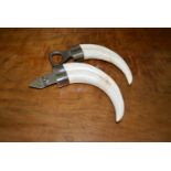 Two antique warthog tusk bottle openers L.8cm