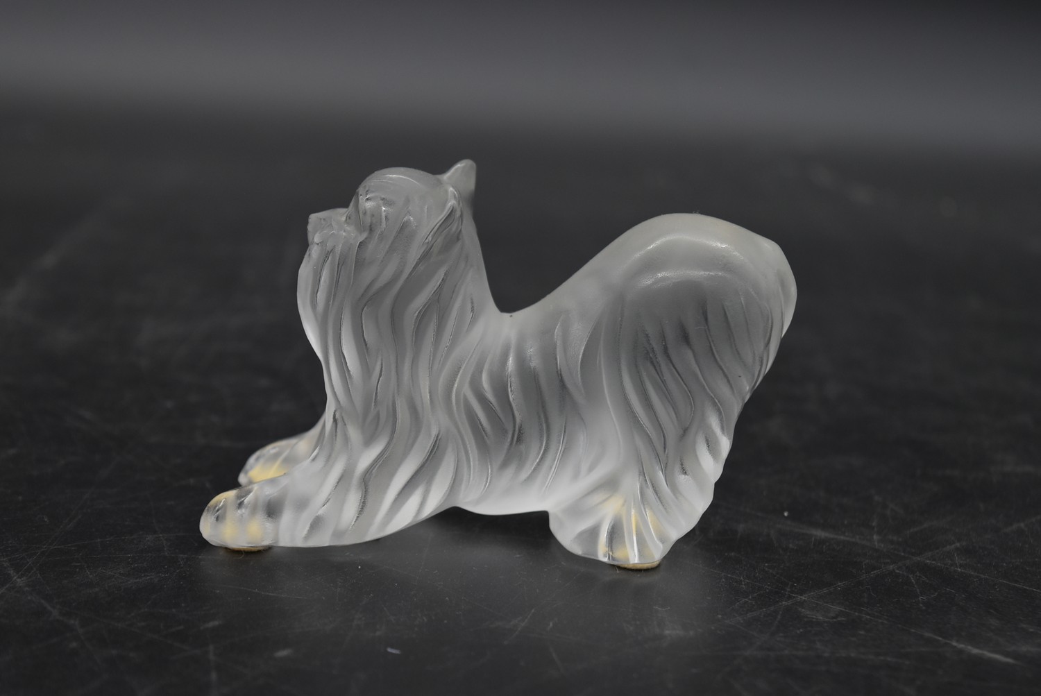 Three Lalique frosted glass figures of Yorkshire Terrier dogs, one standing, one sitting and one - Image 2 of 5