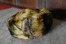 A vintage blush silk lined pheasant feather and iridescent birds feather ladies hat. Dia.22cm