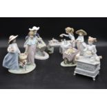 A collection of five Lladro figure groups of children in various activities. H.24cm W.24cm