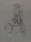 A gilt framed and glazed pencil sketch, seated lady in evening wear, unsigned. H.46 W.40cm