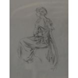 A gilt framed and glazed pencil sketch, seated lady in evening wear, unsigned. H.46 W.40cm