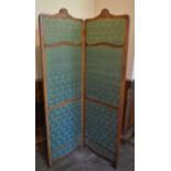 A French style carved screen with twin damask panels. H.146 W.93cm