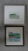 Two framed and glazed watercolours, a boat at sea and a rocky bay, both signed to reverse Victoria