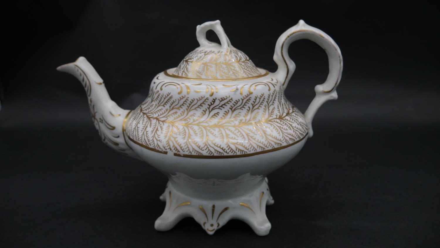 A collection of hand painted and gilded porcelain. Including a white porcelain tea pot with gilded - Image 9 of 10