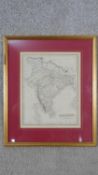 A framed and glazed antique hand coloured map of India Hindoostan published by C. Smith Mapseller,