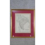 A framed and glazed antique hand coloured map of India Hindoostan published by C. Smith Mapseller,