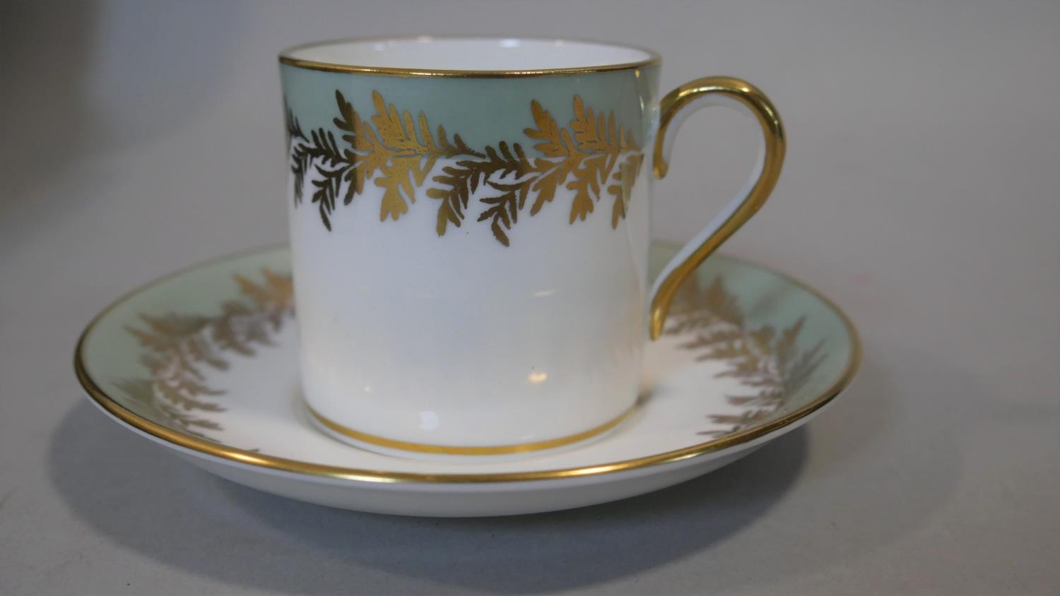 A Hammersley six person gilded fern and pale blue design boxed coffee set, as new D.13cm (Saucer) - Image 3 of 8