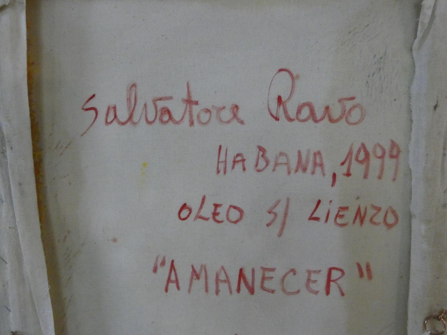 Salvatore Ravo, an oil on canvas, palm trees in Havana, signed, dated, titled and inscribed to the - Image 5 of 5