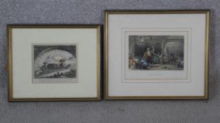 Two framed and glazed antique hand coloured lithographs. One of Chinese opium smokers and the