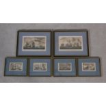 Six framed and glazed antique hand coloured naval engravings to feature 'Antelope packet approaching