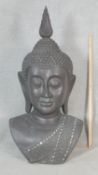 A very large painted moulded hollow resin Thai Buddha bust with mirror tile detailing. H.121cm