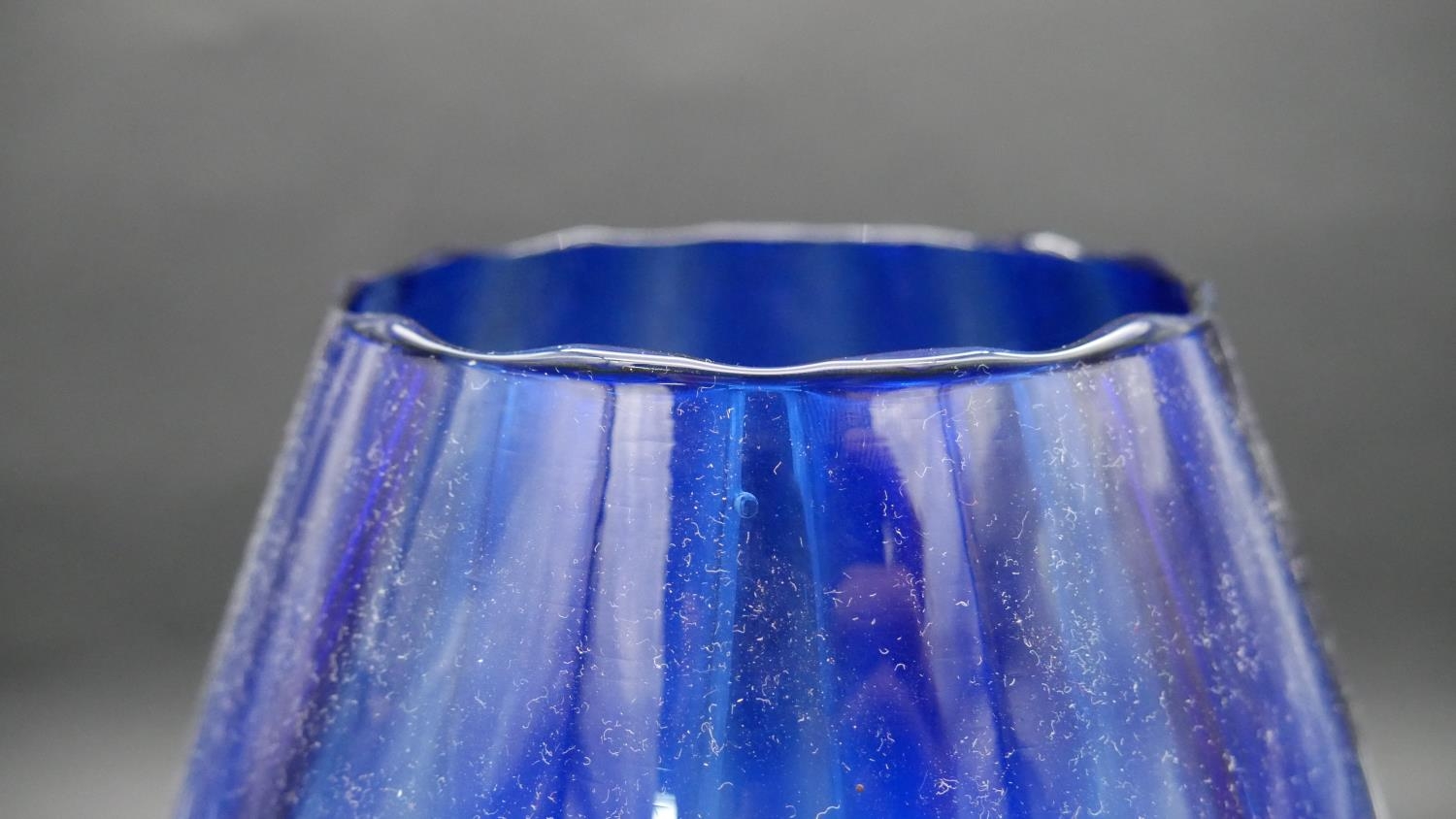 A mid century Val St Lambert blue cut to clear glass crystal vase along with a blown Bristol blue - Image 5 of 6