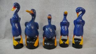 A family of five Chinese style carved and painted ducks. H.50cm