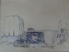 Martin Fuller, a crayon on paper with watercolour, Cold Store II, signed and dated, gallery label to