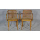 A pair of vintage Dinette bentwood armchairs with maker's plaque to the underside. H.81cm